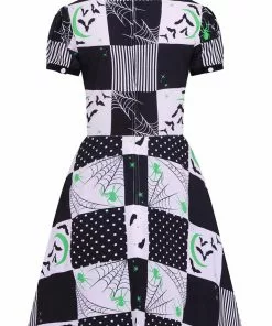 New In Hell Bunny Annie Bats 60's Mini Dress Black White 14 New In Hell Bunny Annie Bats 60's Mini Dress Black White