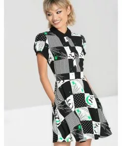 New In Hell Bunny Annie Bats 60's Mini Dress Black White