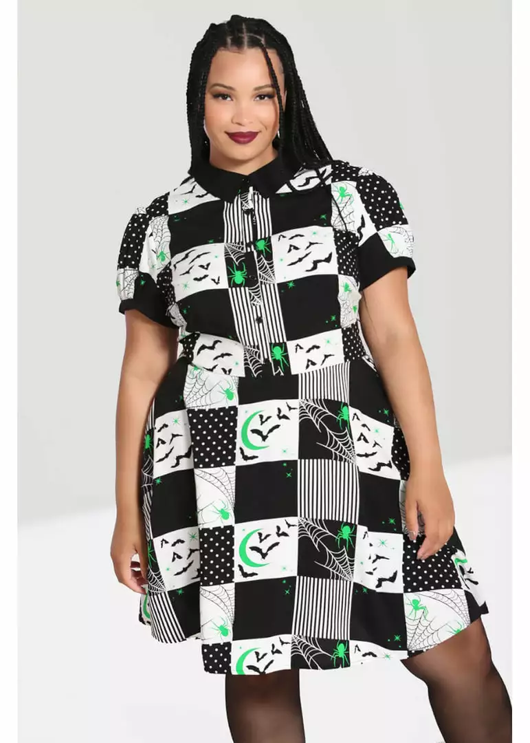 New In Hell Bunny Annie Bats 60's Mini Dress Black White 10 New In Hell Bunny Annie Bats 60's Mini Dress Black White