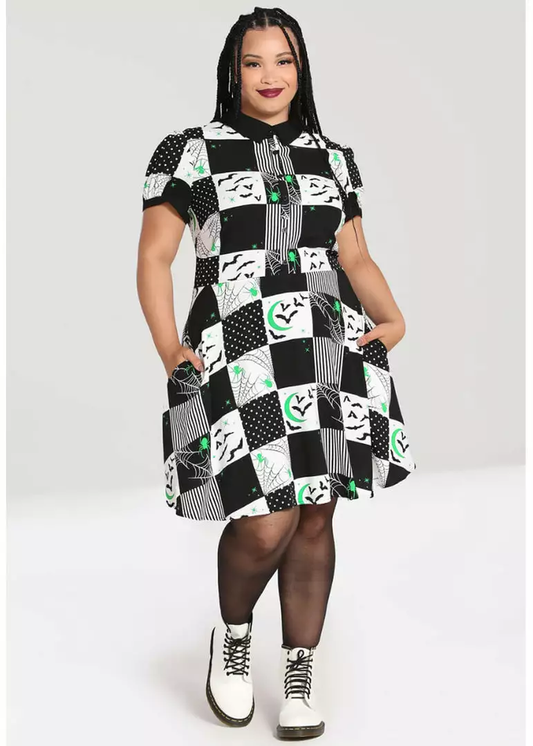 New In Hell Bunny Annie Bats 60's Mini Dress Black White 12 New In Hell Bunny Annie Bats 60's Mini Dress Black White