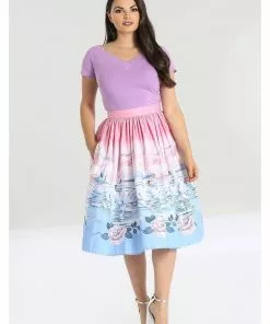 Hell Bunny Swan 50's Swing Skirt Pink New In