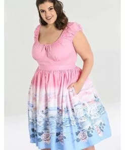 Hell Bunny Swan 50's Swing Skirt Pink New In