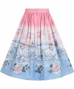 Hell Bunny Swan 50's Swing Skirt Pink New In