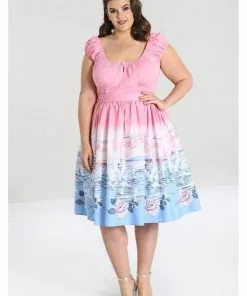 Hell Bunny Swan 50's Swing Skirt Pink New In