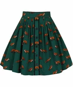 Hell Bunny Vixey Fox 60's Skirt Dark Green