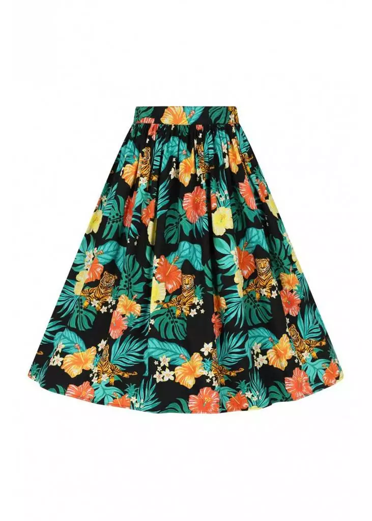 Hell Bunny Bali Jungle 50's Swing Skirt Black New In 3 Hell Bunny Bali Jungle 50's Swing Skirt Black New In