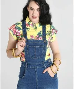Hell Bunny Betty Bee 40's Denim Dungarees Blue 10 Hell Bunny Betty Bee 40's Denim Dungarees Blue