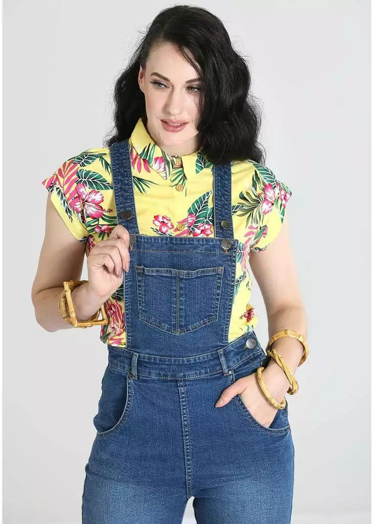 Hell Bunny Betty Bee 40's Denim Dungarees Blue 5 Hell Bunny Betty Bee 40's Denim Dungarees Blue