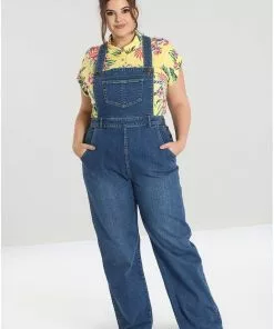 Hell Bunny Betty Bee 40's Denim Dungarees Blue
