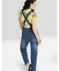 Hell Bunny Betty Bee 40's Denim Dungarees Blue