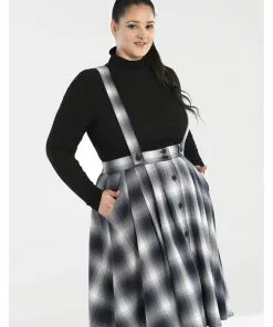 Hell Bunny Eddystone Pinafore 60's Swing Skirt Grey New In