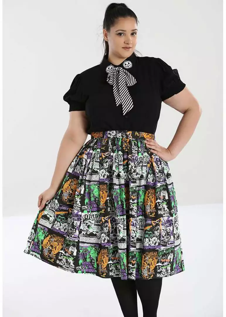 New In Hell Bunny Be Afraid Halloween 50's Swing Skirt Multi 5 New In Hell Bunny Be Afraid Halloween 50's Swing Skirt Multi