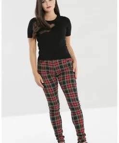 New In Hell Bunny Clash Tartan Skinny Trousers Red