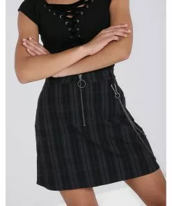 Hell Bunny Storm 80's Short Skirt Grey New In