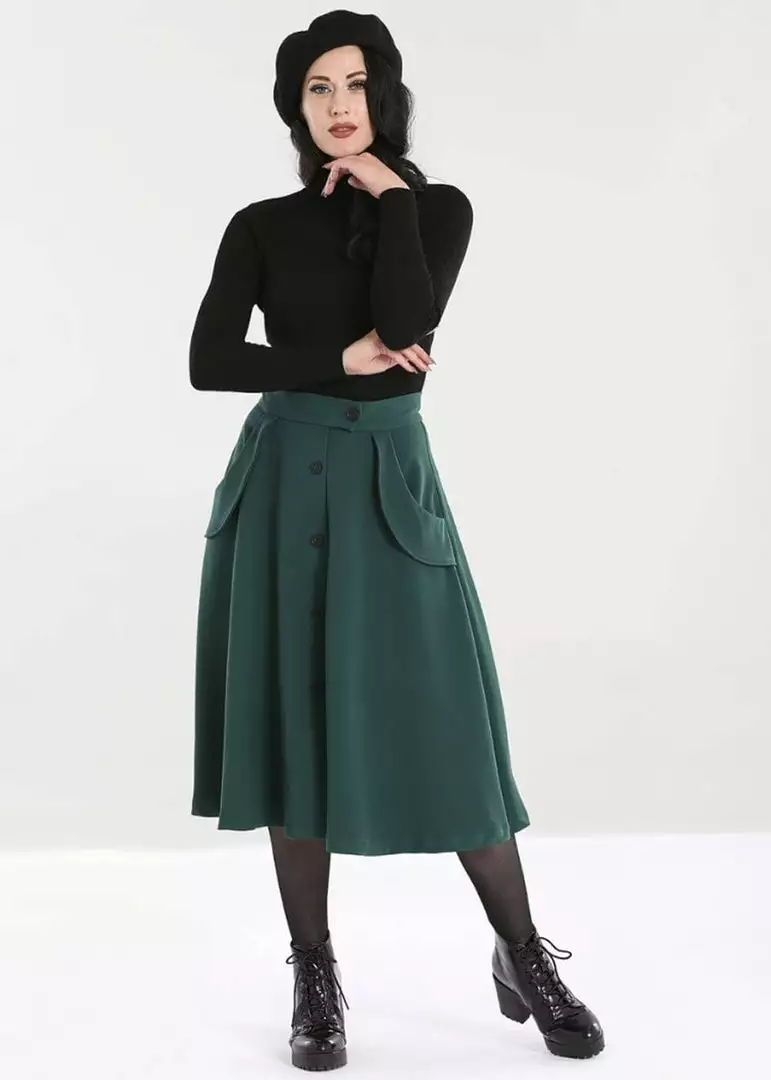 New In Hell Bunny Carlie 50's Swing Skirt Dark Green 7 New In Hell Bunny Carlie 50's Swing Skirt Dark Green