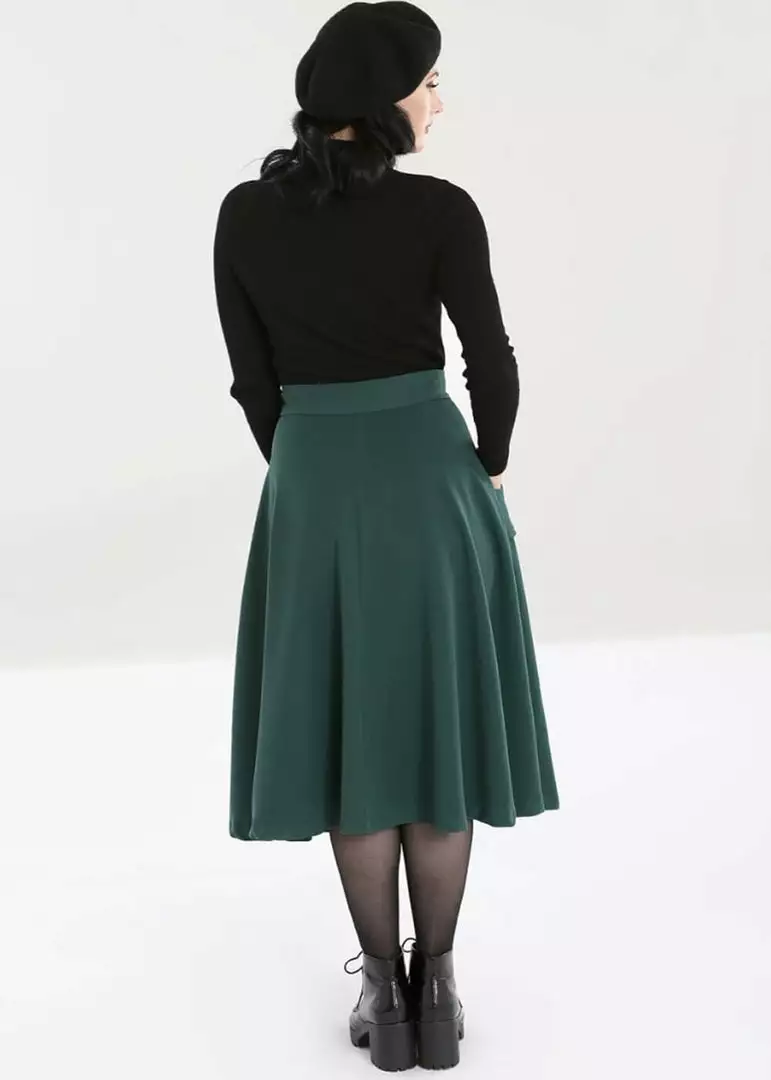 New In Hell Bunny Carlie 50's Swing Skirt Dark Green 8 New In Hell Bunny Carlie 50's Swing Skirt Dark Green