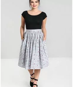 Hell Bunny Hopper Gingham 50's Swing Skirt Grey New In