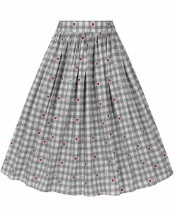 Hell Bunny Hopper Gingham 50's Swing Skirt Grey New In