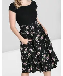 Hell Bunny Bobby Sue Rose 40's Swing Skirt Black