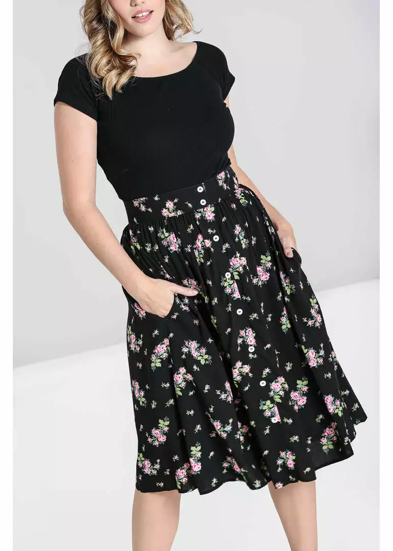 Hell Bunny Bobby Sue Rose 40's Swing Skirt Black 4 Hell Bunny Bobby Sue Rose 40's Swing Skirt Black