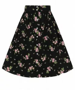 Hell Bunny Bobby Sue Rose 40's Swing Skirt Black