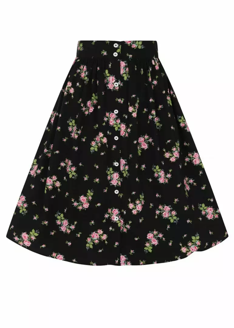 Hell Bunny Bobby Sue Rose 40's Swing Skirt Black 3 Hell Bunny Bobby Sue Rose 40's Swing Skirt Black
