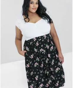 Hell Bunny Bobby Sue Rose 40's Swing Skirt Black 14 Hell Bunny Bobby Sue Rose 40's Swing Skirt Black