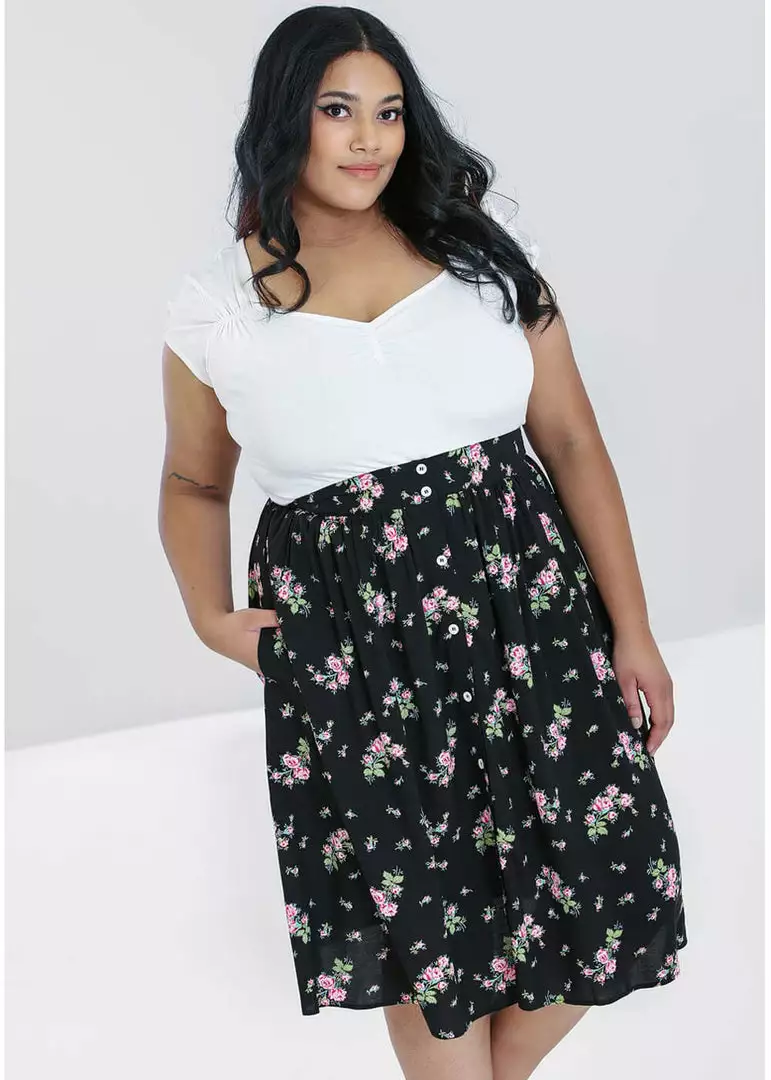 Hell Bunny Bobby Sue Rose 40's Swing Skirt Black 6 Hell Bunny Bobby Sue Rose 40's Swing Skirt Black