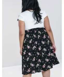 Hell Bunny Bobby Sue Rose 40's Swing Skirt Black 18 Hell Bunny Bobby Sue Rose 40's Swing Skirt Black
