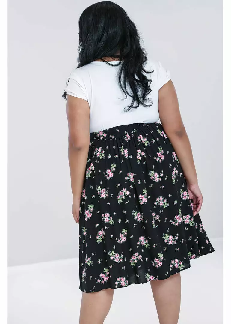 Hell Bunny Bobby Sue Rose 40's Swing Skirt Black 10 Hell Bunny Bobby Sue Rose 40's Swing Skirt Black