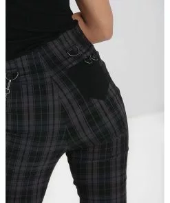 Hell Bunny Cobain Tartan Capri Trousers Black New In