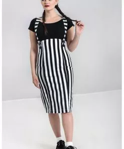 Hell Bunny Otho 40's Pinafore Pencil Skirt Black White New In