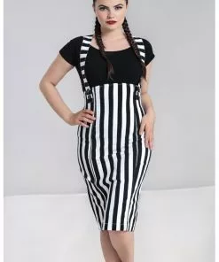 Hell Bunny Otho 40's Pinafore Pencil Skirt Black White New In