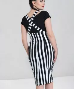 Hell Bunny Otho 40's Pinafore Pencil Skirt Black White New In