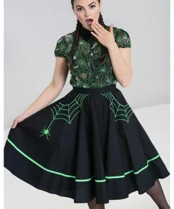 New In Hell Bunny Miss Muffet Spiderweb 50's Swing Skirt Black Green
