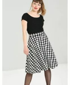 Hell Bunny Blake Houndstooth 60's A-Line Skirt Black White