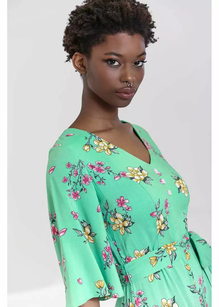 New In Hell Bunny Adelina 70's Jumpsuit Mint Green 10 New In Hell Bunny Adelina 70's Jumpsuit Mint Green