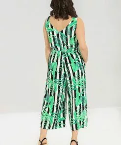 Hell Bunny Solana Leaves 70's Jumpsuit Black White