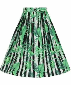 New In Hell Bunny Solana Leaves 50's Swing Skirt Black White