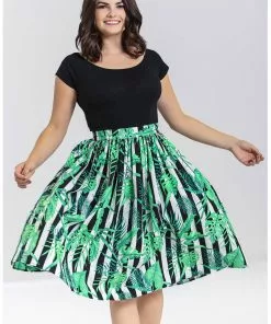 New In Hell Bunny Solana Leaves 50's Swing Skirt Black White