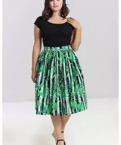 New In Hell Bunny Solana Leaves 50's Swing Skirt Black White