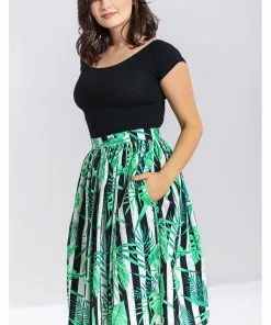 New In Hell Bunny Solana Leaves 50's Swing Skirt Black White