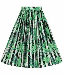 New In Hell Bunny Solana Leaves 50's Swing Skirt Black White