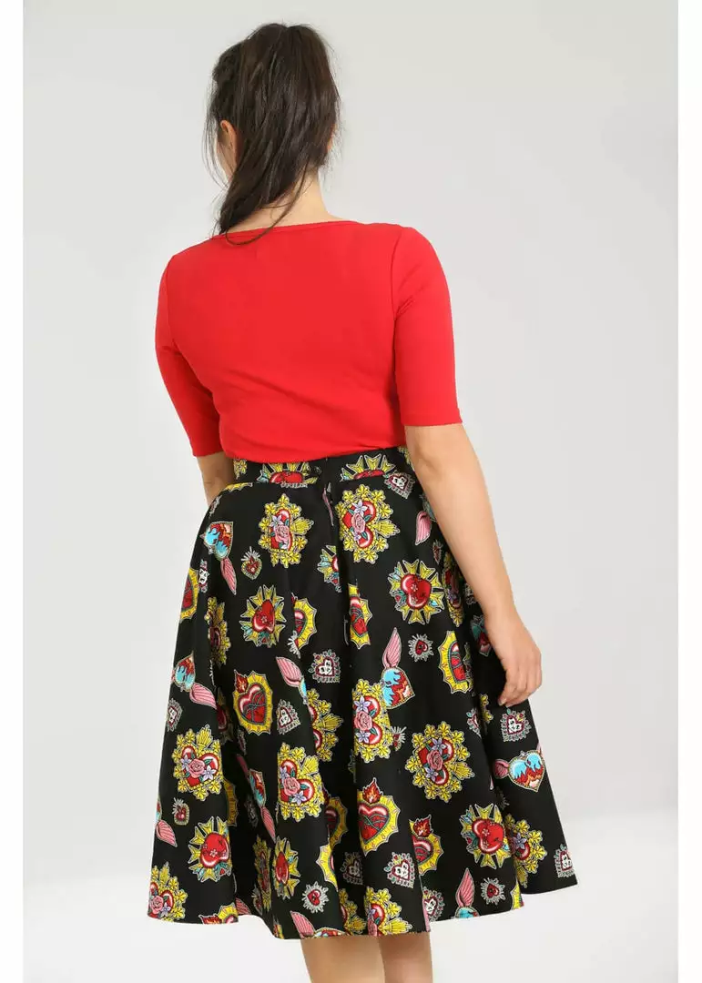 Hell Bunny Amias Sacred Heart 50's Swing Skirt Black New In 7 Hell Bunny Amias Sacred Heart 50's Swing Skirt Black New In