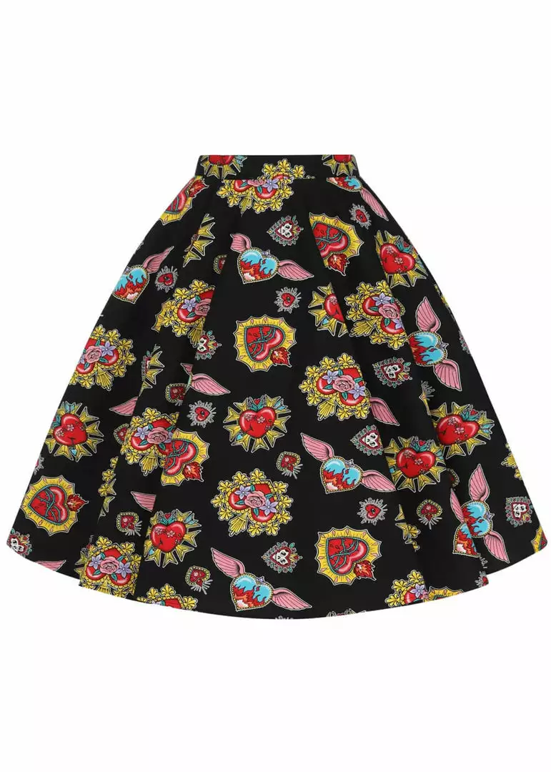 Hell Bunny Amias Sacred Heart 50's Swing Skirt Black New In 3 Hell Bunny Amias Sacred Heart 50's Swing Skirt Black New In