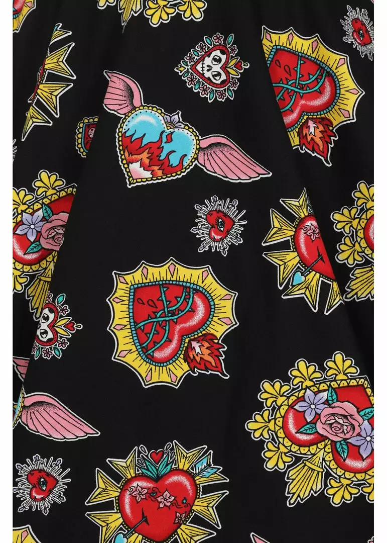Hell Bunny Amias Sacred Heart 50's Swing Skirt Black New In 5 Hell Bunny Amias Sacred Heart 50's Swing Skirt Black New In