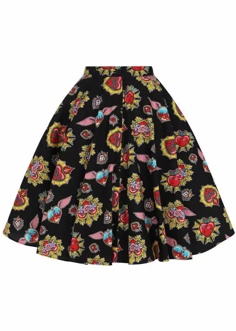 Hell Bunny Amias Sacred Heart 50's Swing Skirt Black New In 8 Hell Bunny Amias Sacred Heart 50's Swing Skirt Black New In