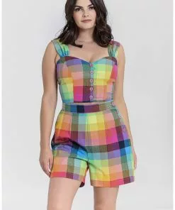 Hell Bunny Lucia Rainbow 50's Shorts Trousers Multi New In