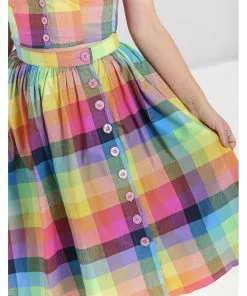 New In Hell Bunny Lucia Rainbow 50's Swing Skirt Multi