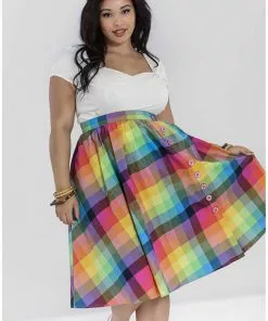 New In Hell Bunny Lucia Rainbow 50's Swing Skirt Multi